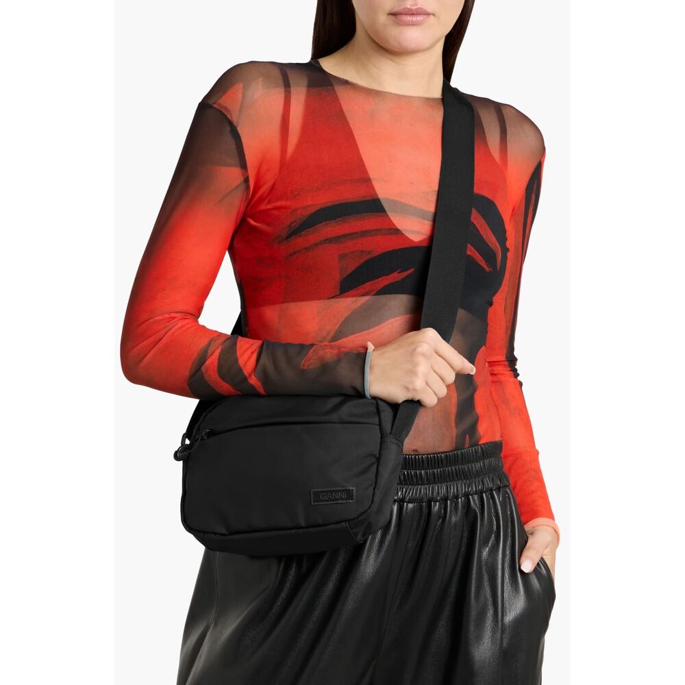 GANNI Black Nylon Crossbody Bag Adjustable Strap Minimalist Everyday Purse
